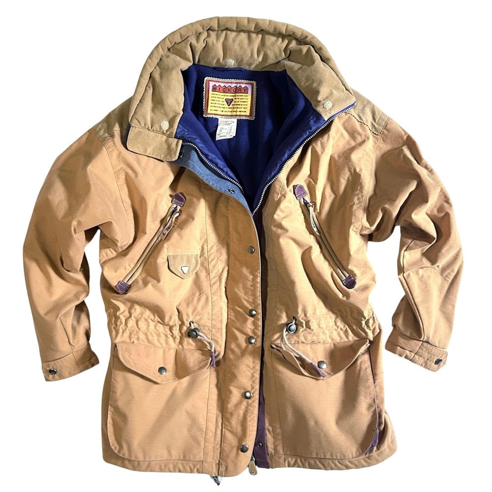 VTG Hickory Degre 7 Ski Jacket Made France Parka Canvas Fleece Lined Tan Large